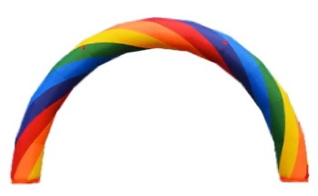 6-meter wide colourful Inflatable Rainbow Arch framing the start/finish line of a Singapore family walkathon