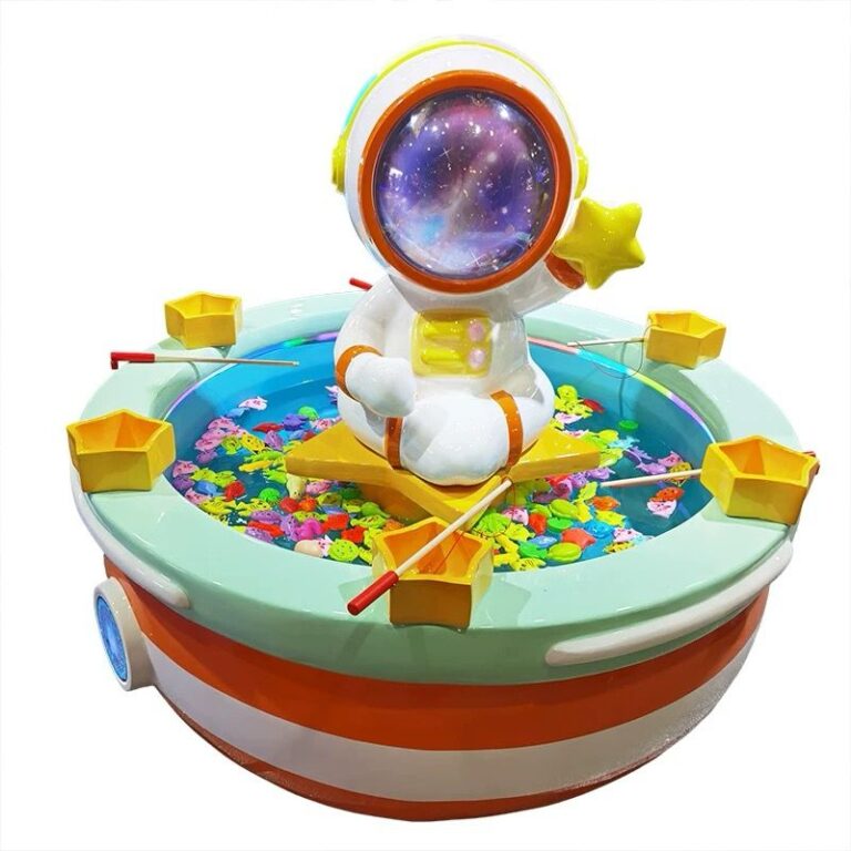 Large motorized fishing game stall rental in Singapore featuring a 1.4m rotating basin and magnetic fishing rods for events