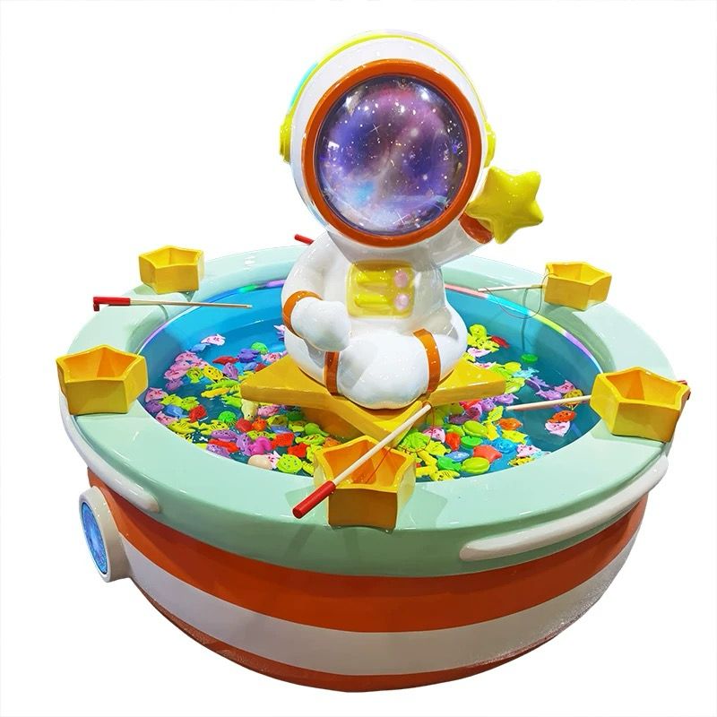 Large motorized fishing game stall rental in Singapore featuring a 1.4m rotating basin and magnetic fishing rods for events