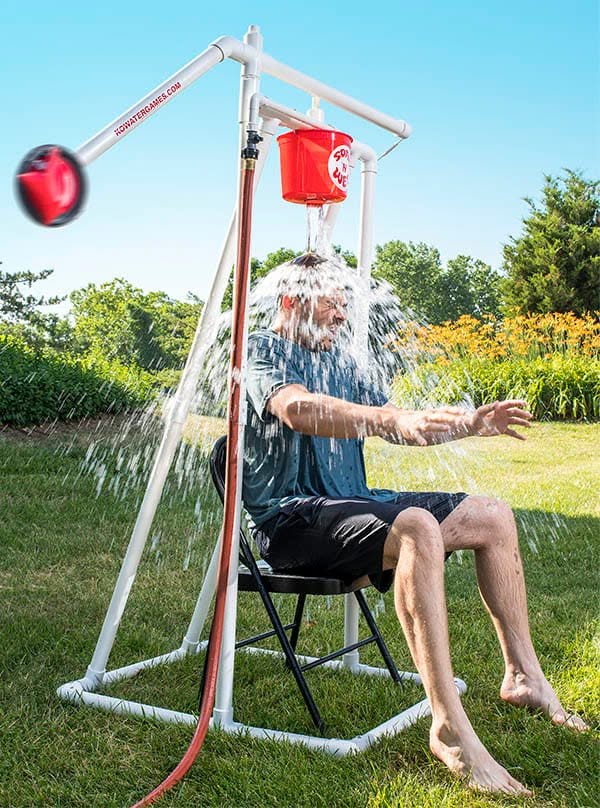 Compact 1.83m outdoor Soak and Wet splash challenge station set up on a school hard court in Singapore